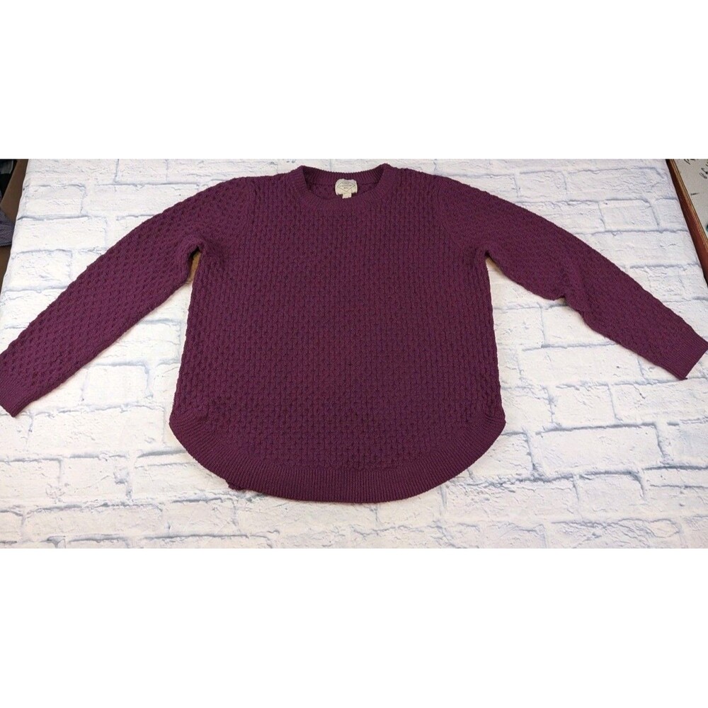 St Johns Bay Size L Cable Knit Sweater Purple Round Neck Long Sleeve Round Hem